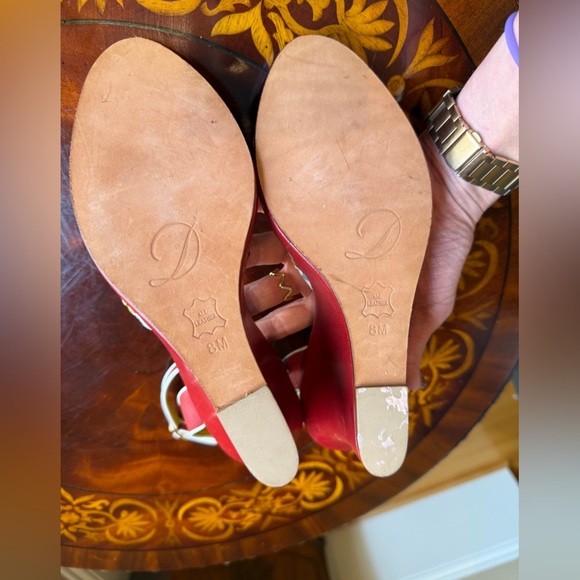 NWOT Delman Red/Yellow Leather Woven Peep toe Sandals 4” heel Size 8 MSRP $295 - Picture 13 of 13